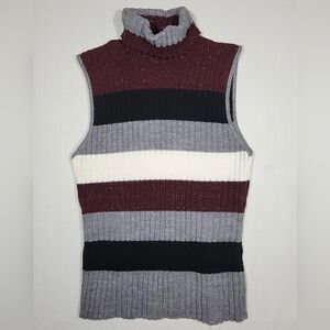 Arizona Jean CO Womens/Jrs L Sleeveless Turtleneck Sweater Silver Threads